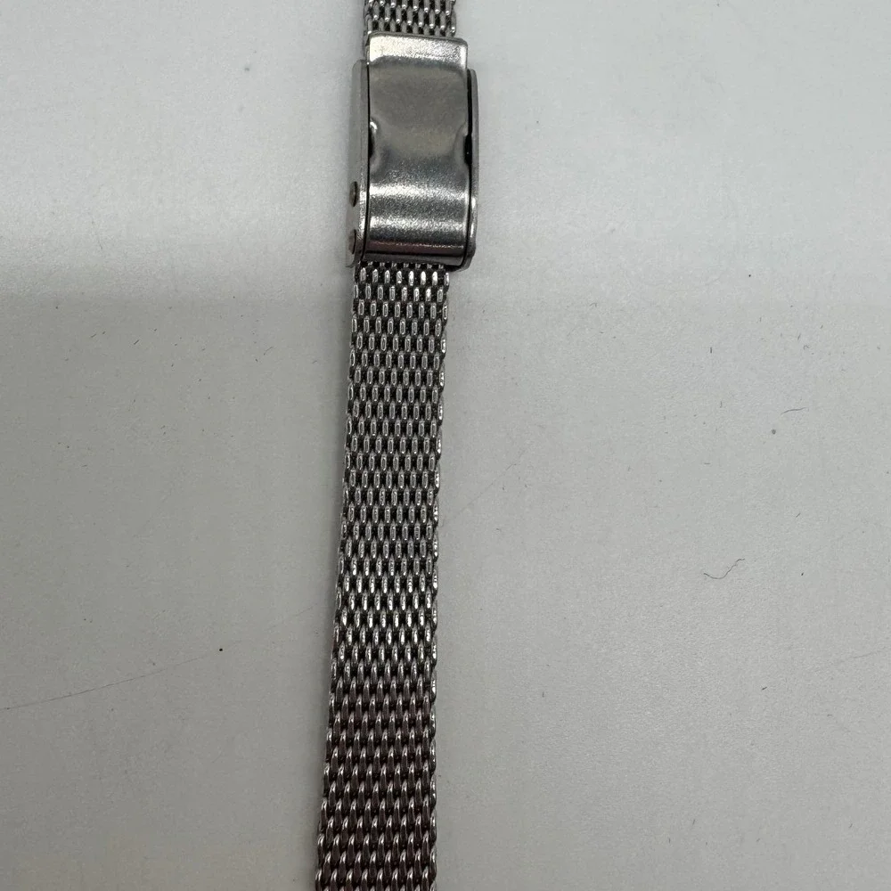 Vintage Q Timex Women Silver Tone Tonneau Roman Numeral Mesh Band Watch need bat